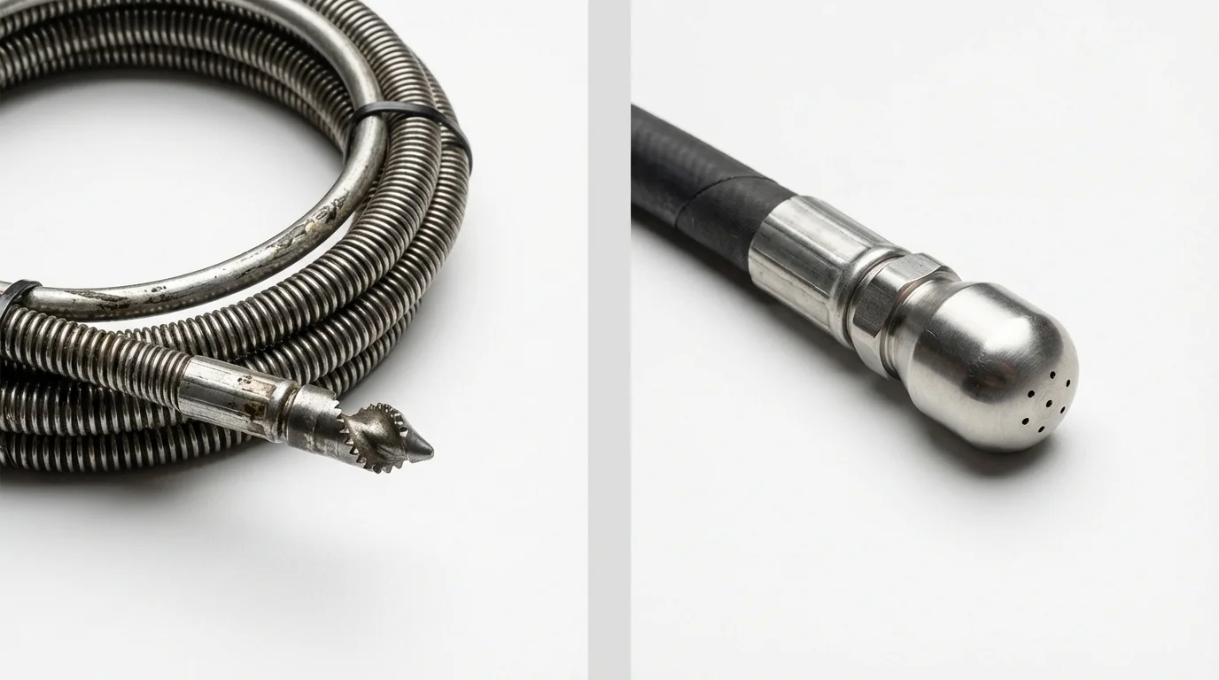 Drain snake cable and hydro jetting nozzle used for drain cleaning in Oroville, WA
