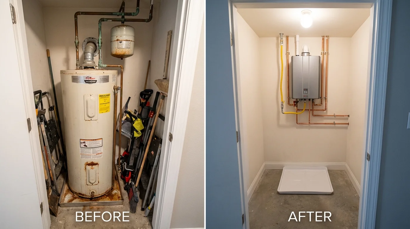 Tank water heater versus wall-mounted tankless unit comparison for Oroville, WA homeowners