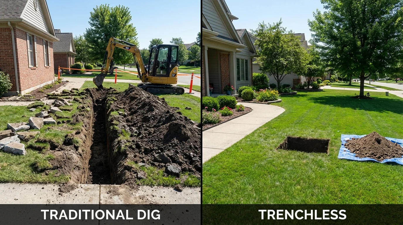 Trenchless sewer repair with minimal yard damage versus traditional excavation in Oroville, WA
